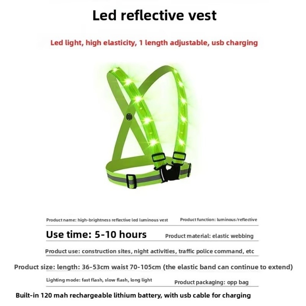 새로운 폴리에스터 LED 안전 조끼 녹색 라이트 USB - Running Gear Lights 리뷰 및 가격