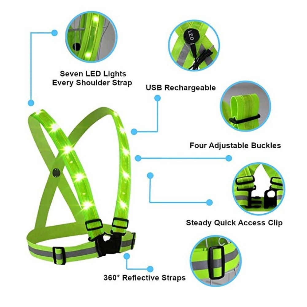 새로운 폴리에스터 LED 안전 조끼 녹색 라이트 USB - Running Gear Lights 리뷰 및 가격